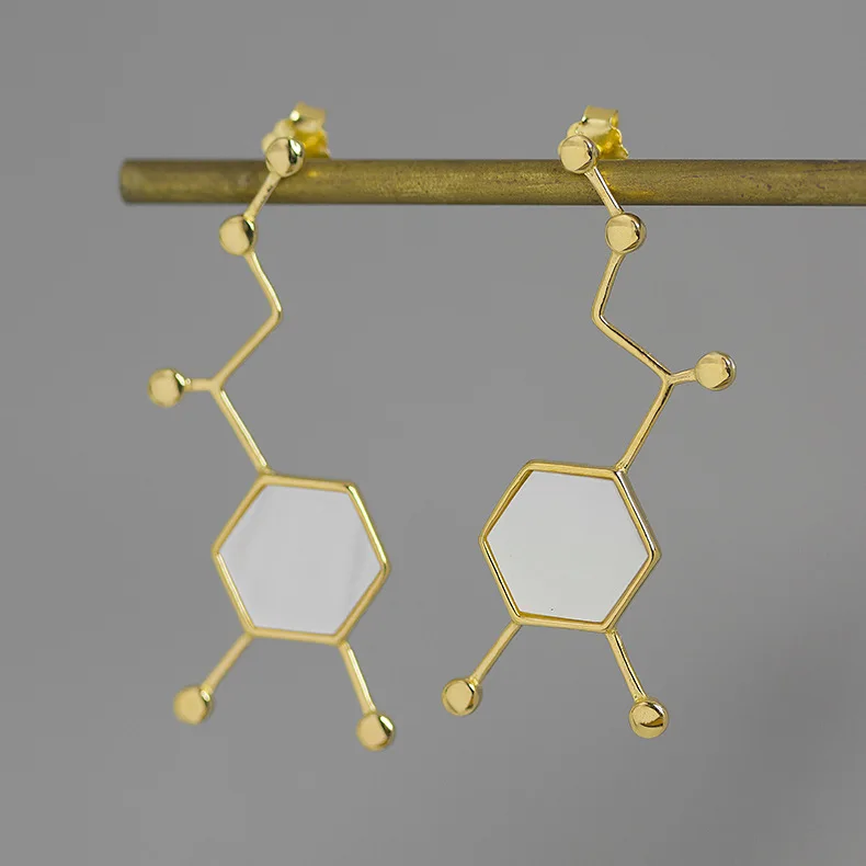 Gold INATURE 925 Sterling Silver Adrenergic Molecule Chemistry Geometric Polygon Stud Earrings for Women Love Jewelry Gift - Metal Color: Gold