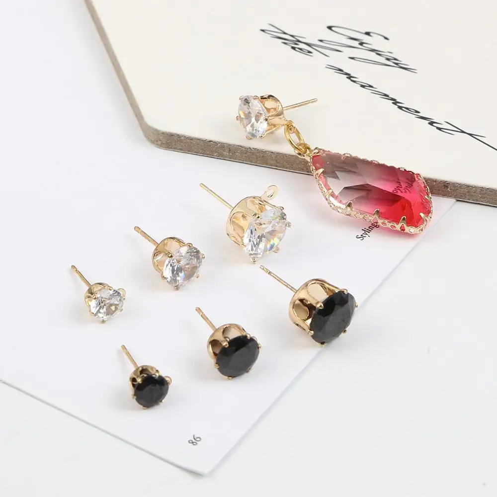 Серьги-гвоздики женские с фианитами сережки отверстием без затычек для ушей