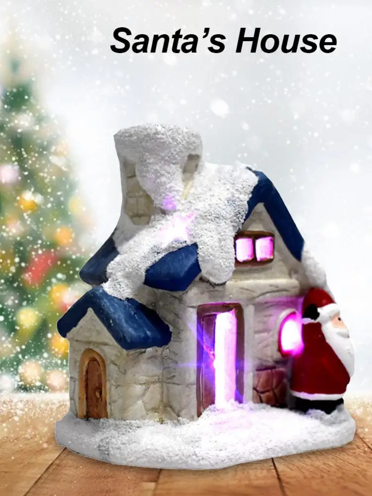 2021 Miniature Figurines Cute Dreamy Snow Scene Cottage House With Light Christmas Desk Ornament Accessories Craetive Toy Gift | Дом и сад