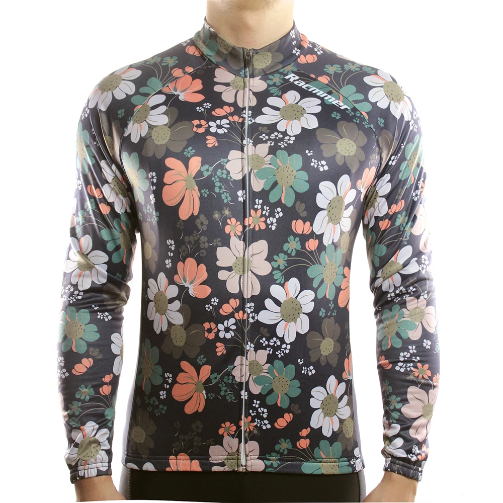 Racmmer 2021 Mens Long Sleeve Cycling Jersey Flower Road Bike MTB Clothing Wear Spring Autumn Clothes Kit Bicycle Maillot | Спорт и