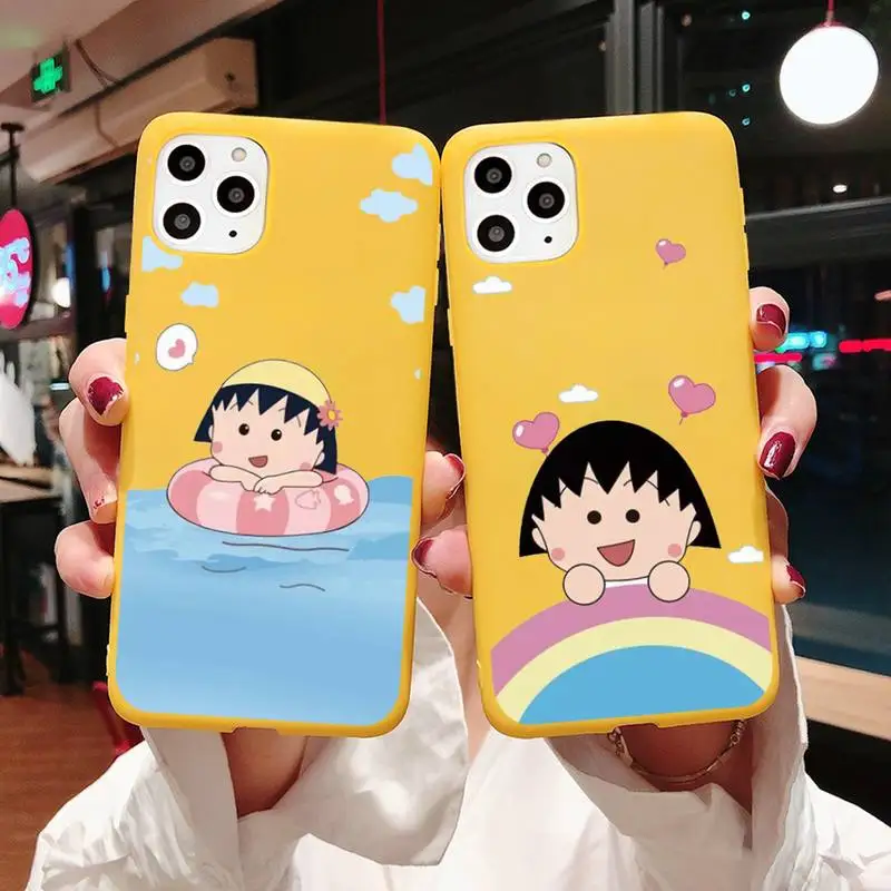 

Chibi Maruko lovely cartoon Phone Case Candy Color Yellow for iPhone 11 12 pro XS MAX 8 7 6 6S Plus X 5S SE 2020 XR