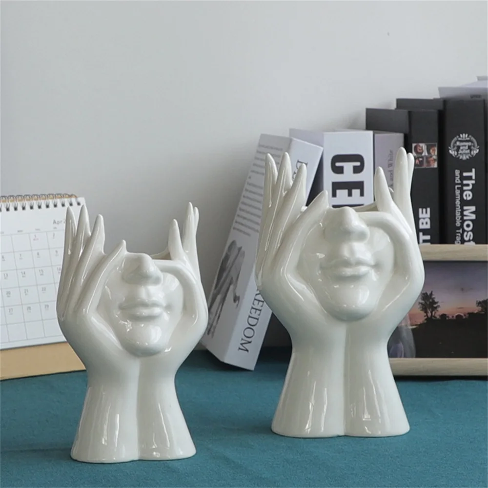 

Abstract Sculpture Ceramic Female Head Face Art Vase Flower Plant Nordic Accent Home Office Living Room Desk Decor Flower Pot