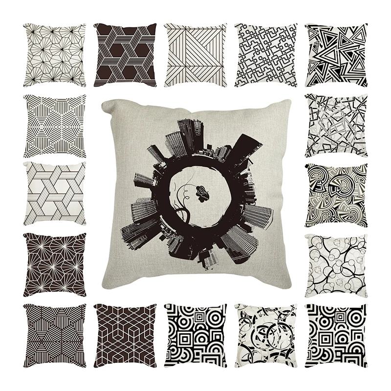 

Black And White Geometric Cushion Cover Modern Style Print Decorative Pillowcase For Bench Seats Ethnic Pattern Pillow Covers