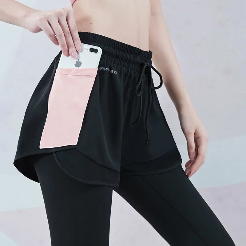 

Yoga Pants women's autumn and winter style show thin fast drying gym tights pocket running fake two sports pants show thin