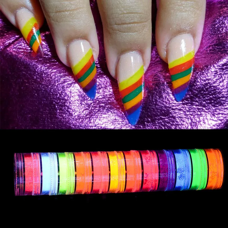 Неоновый Пигментный Порошок для ногтей набор флуоресцентных градиентных