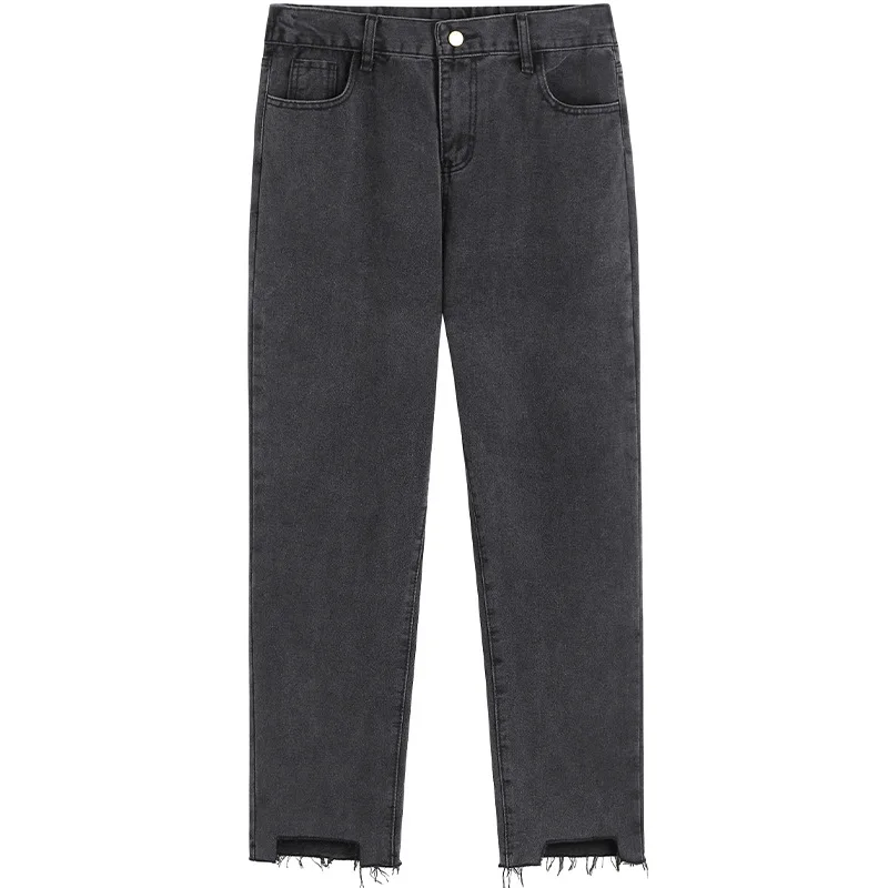 

TVVOVVIN Women Spring New Fashion High Waist Straight Trousers Large Size All-match Raw Edge Vintage Jeans 4BE5