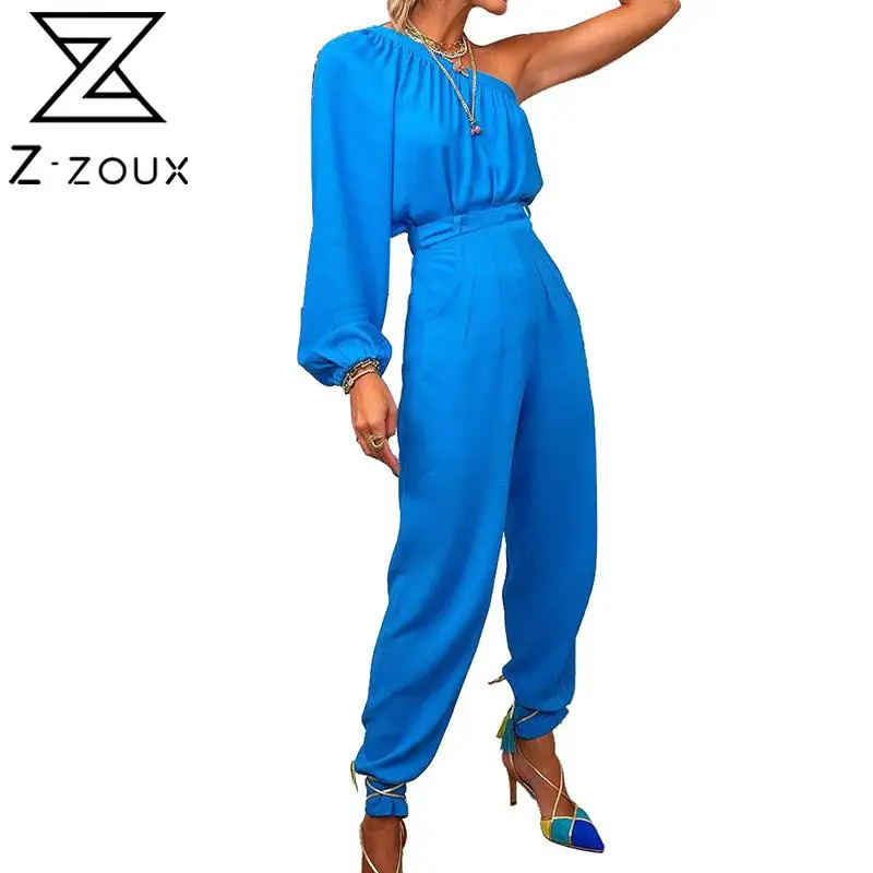

Z-zoux Для женщин набор Для женщин блузка, комплекты со штанами нерегулярные с открытыми плечами Блузка с длинными рукавами рубашка с завышенн...