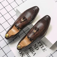 mens leather shoes trendy british style slip on height increasing insole casual all match hair pointed toe peas mens shoes