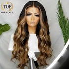 Topnormantic хайлайтер цвет 13x 4 кружевные передние парики для женщин Remy бразильские человеческие волосы волнистый парик предварительно выщипанная линия волос
