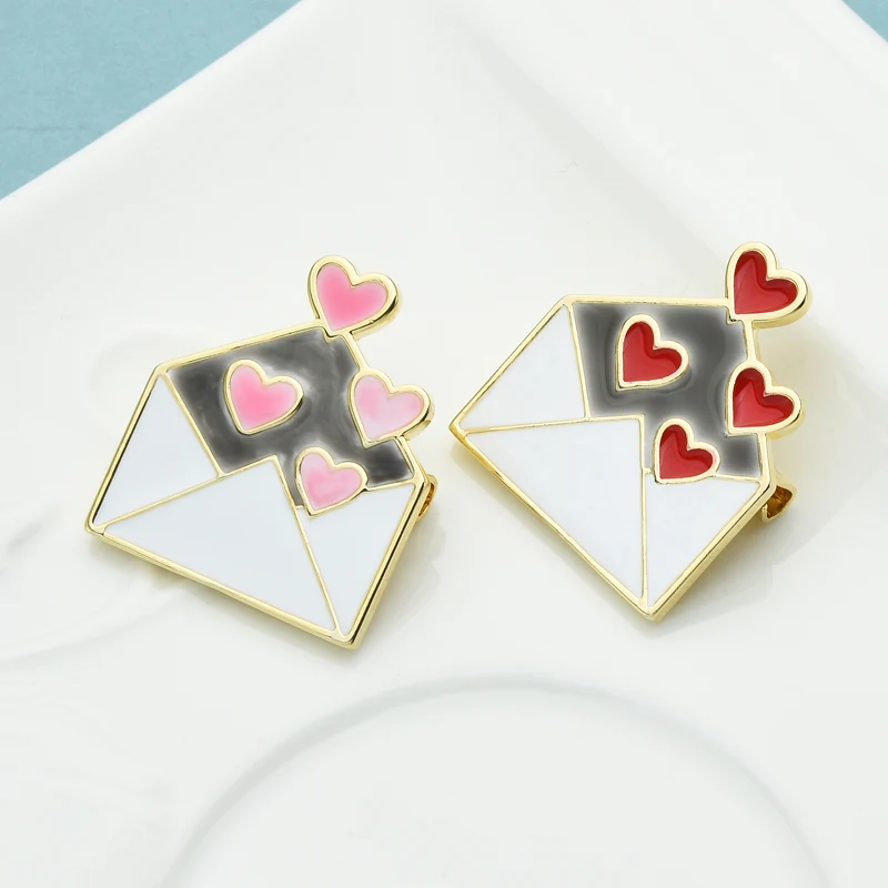

Wuli&baby Enamel Heart Envelope Brooches For Women Unisex Suits Hat Bag Brooch Pins Jewelry Accessories Gifts