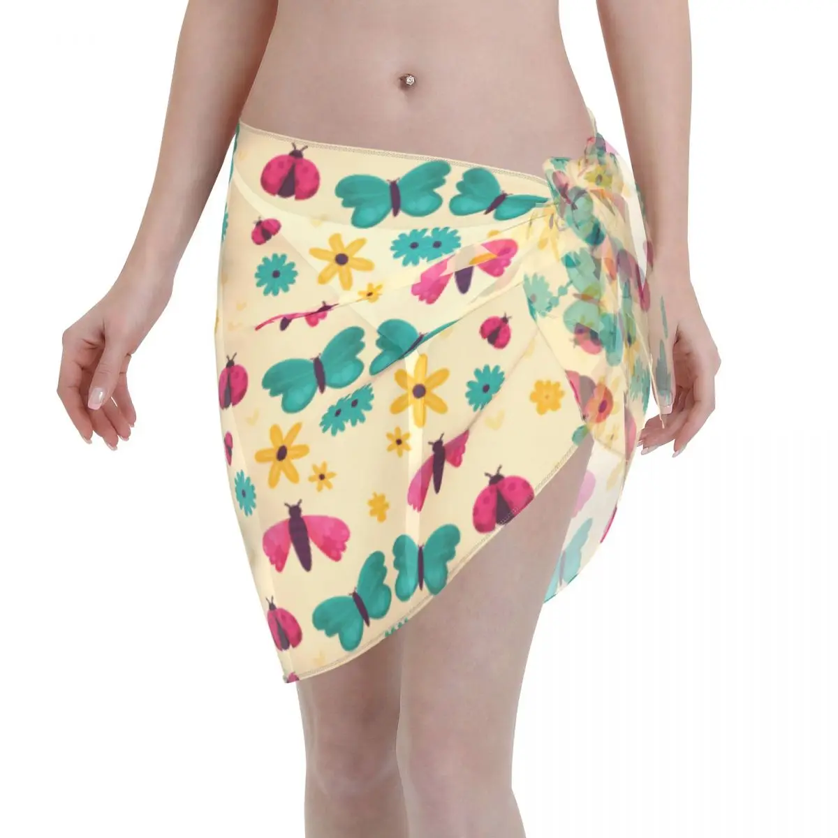 

Womens Swim Wear Bikini Cover Up Cute Insects Flowers Beach Mini Wrap Skirt Sarong Pareo Shorts Summer Beachwear