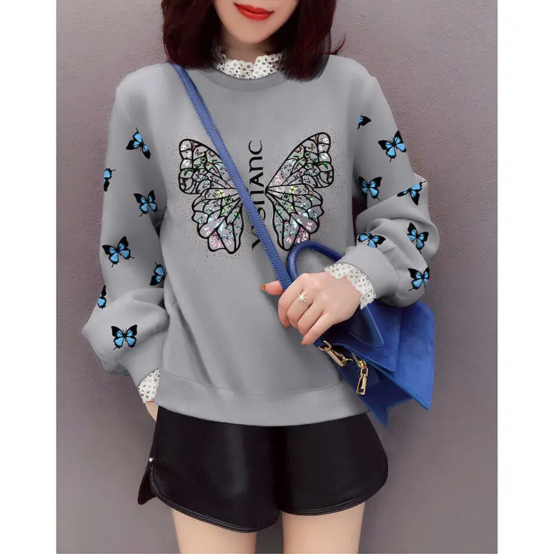 

Lazy wind butterfly printing fake two plus velvet padded vests fall/winter women's new European fashion