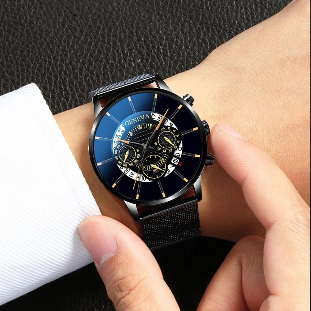 

New fashion casual men's stainless steel calendar quartz watch men's sports watch clock Geneva watch hour