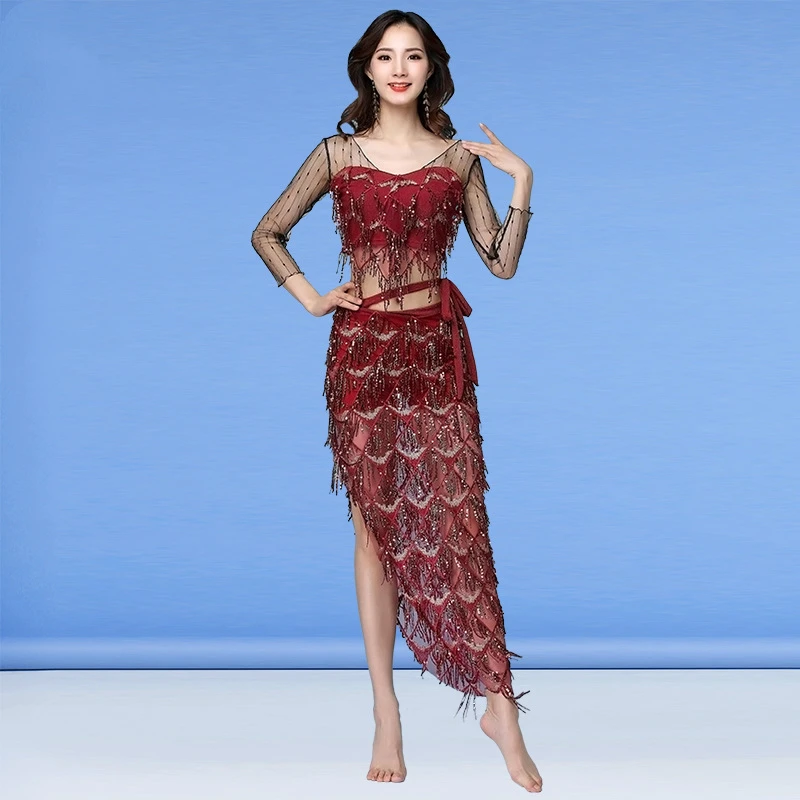 Танцевальный Костюм для танца живота одежда тренировок костюм из газовой ткани