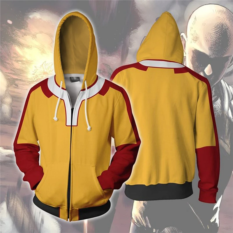 

Толстовка для косплея Сайтама из аниме ONE PUNCH MAN, повседневный свитшот на молнии