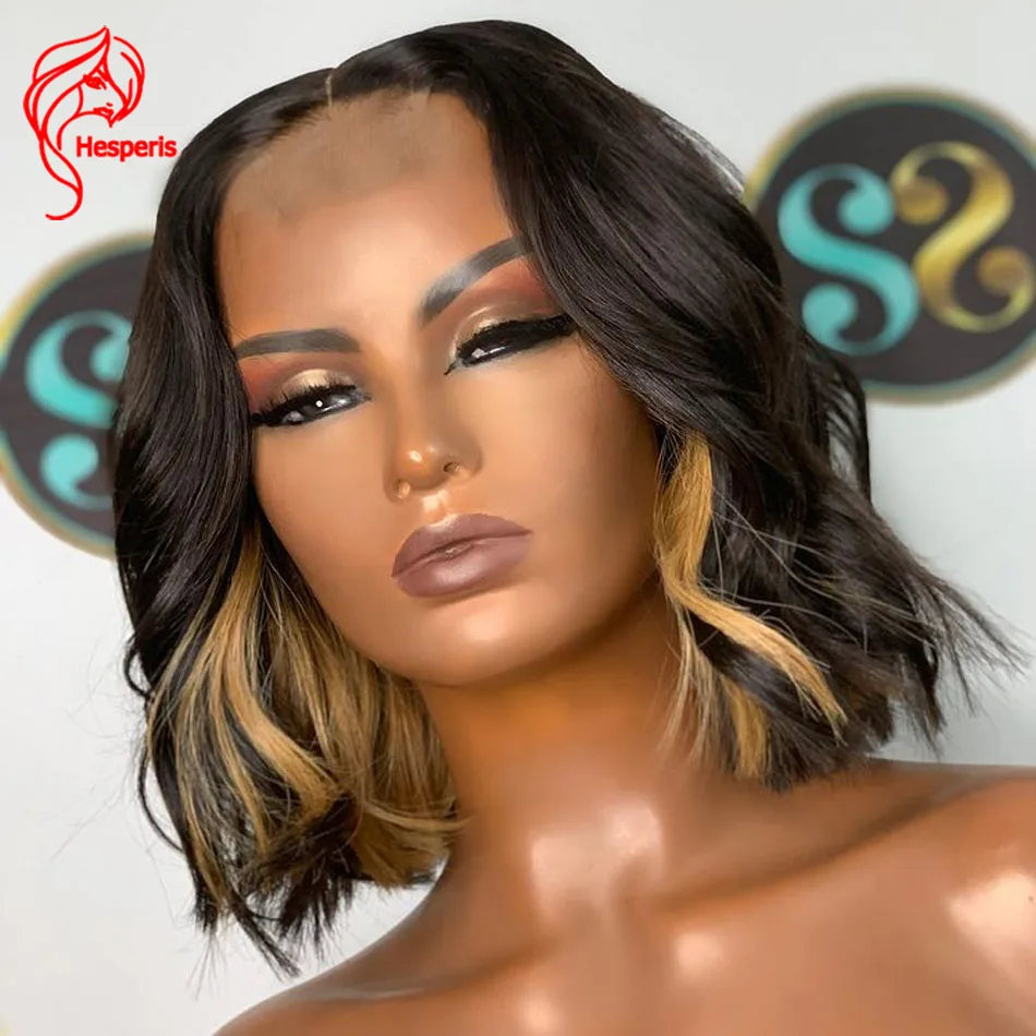 

Hesperis Highlight Blonde Human Hair Wigs Pre Plucked 5.5x4.5 Pu Silk Base Closure Lace Wig Brazilian Remy Short Wave Lace Wigs