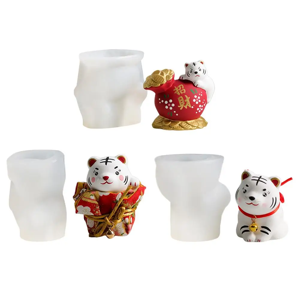 

3D Tiger Plaster Mold Mousse Cake Fondant Baking Utensils Aroma Candle Animal Silicone Mold Resin Molds Candle Making Kit
