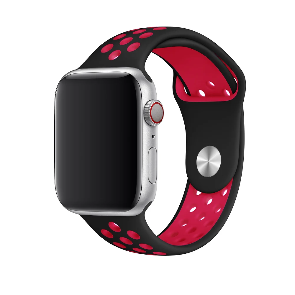 black red 23 Дышащий силиконовый спортивный ремешок для Apple Watch 5 4 3 2 1 42 мм 38 мм резиновый ремешок для Nike+ Iwatch 5 4 3 40 мм 44 мм - Цвет ремешка: black red 23