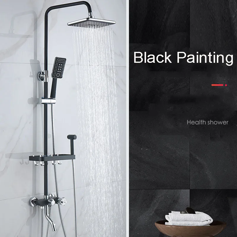 Черный набор для душа ванной комнаты латунный хромированный настенный смеситель