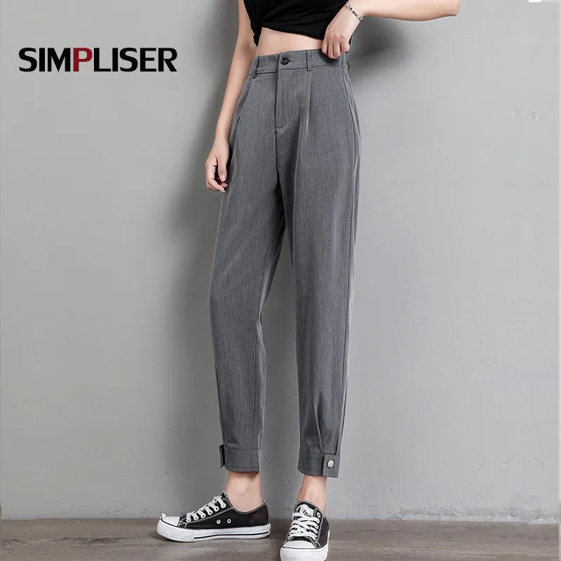 Женские Костюмные брюки 2020 серые черные офисные до щиколотки женские шаровары с