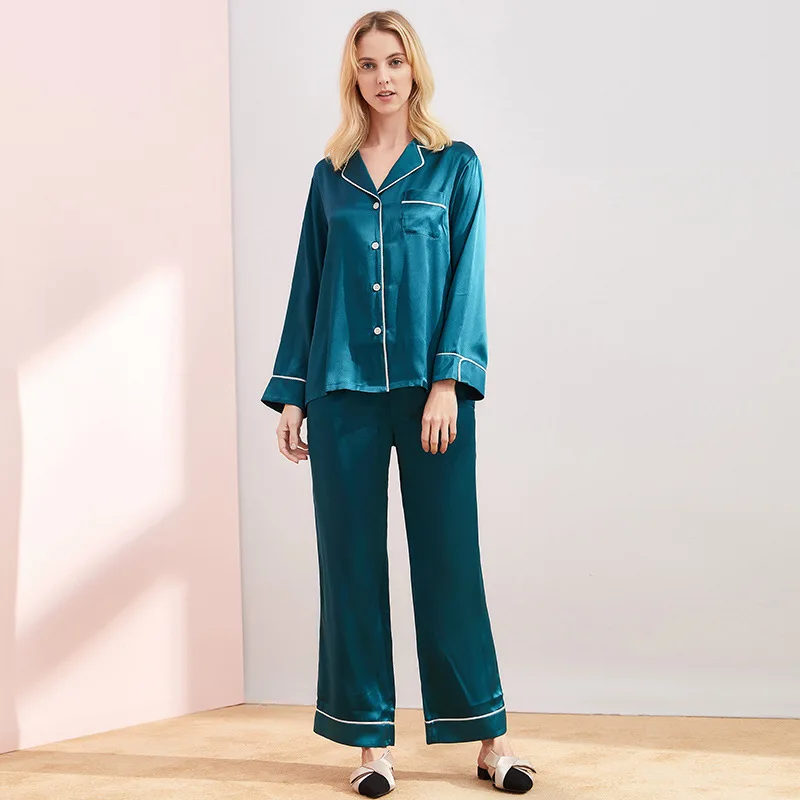 Maison Gabrielle Classic 2 Pieces Silk Pajamas Set Women's Lougewear 100% Pure Mulberry Silk Charmeuse Long Sleeve Sleepwear