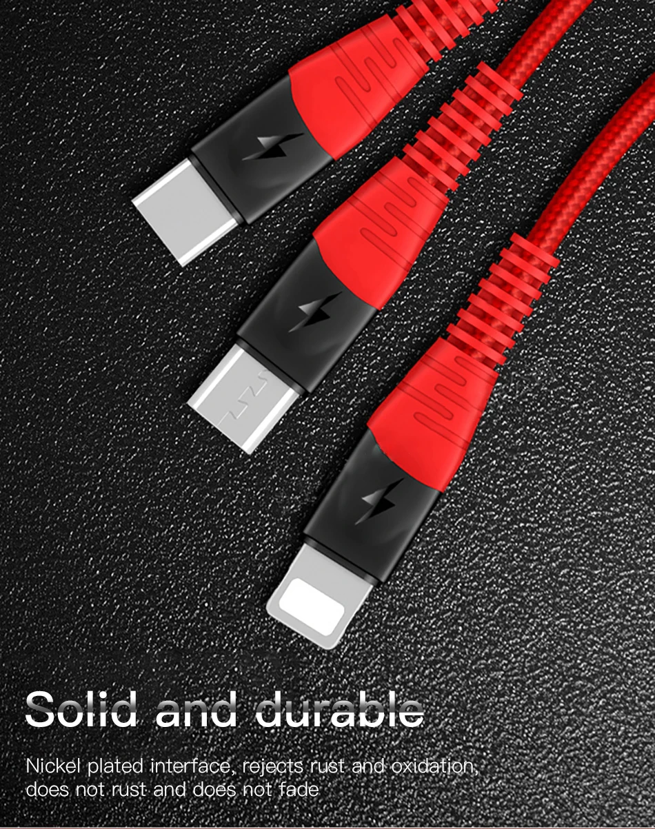 ACCEZZ 3 в 1 USB зарядное устройство кабель для передачи данных 3A Быстрая зарядка для iPhone 7 8 6 X XS XR samsung Xiaomi huawei прочный кабель для мобильного телефона