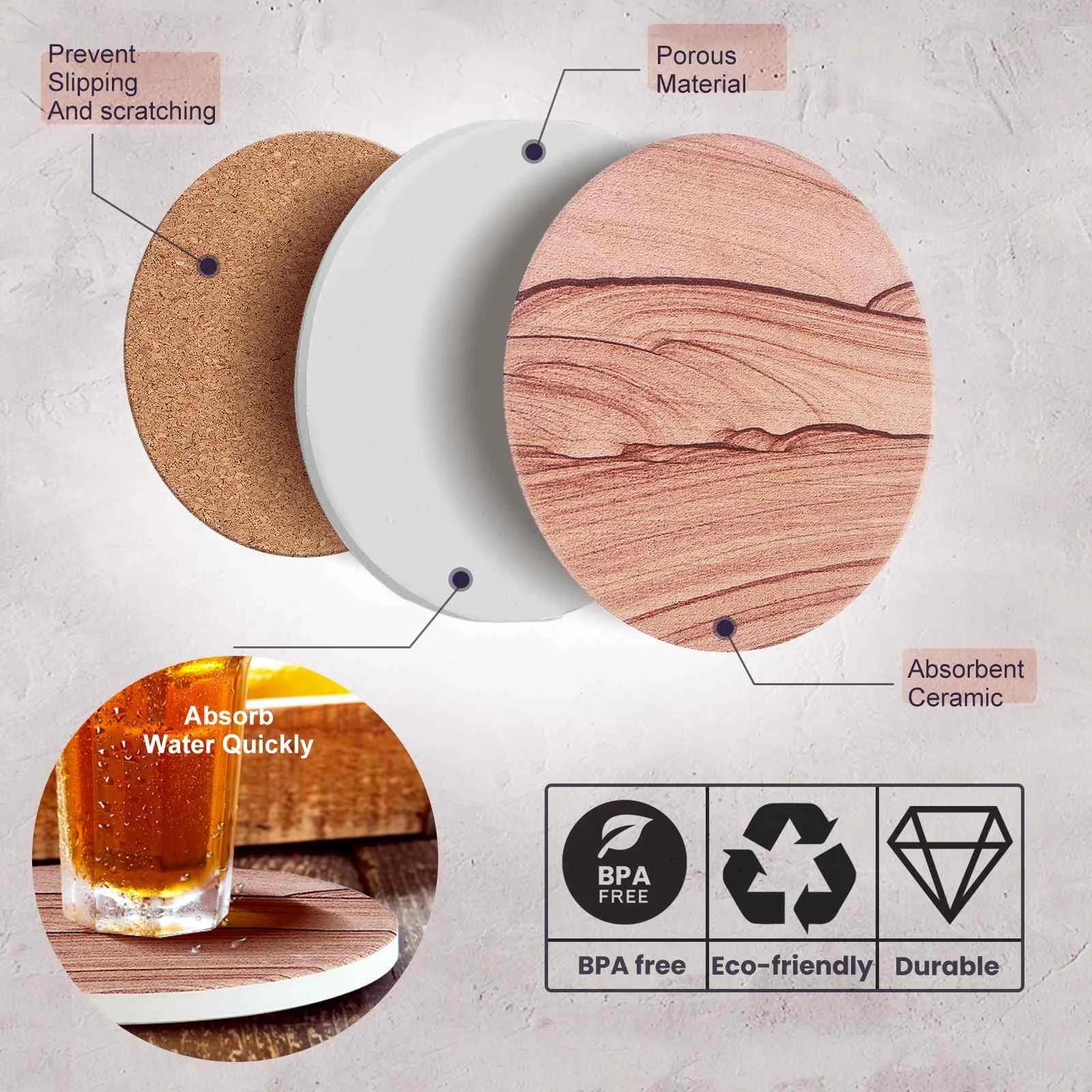 

Creative Nordic Bohemia Style 1 Set Ceramic Coasters Set Round Shape With Rack Table Mats Coffee Cup Pad Rug Home Kitchen Decor