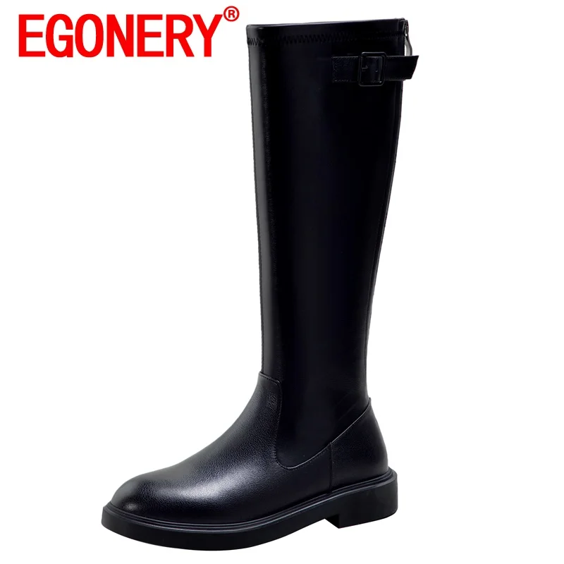 

EGONERY Women Good Qualtiy winter New Style High boots Round Toe Solid color Mature Fashion Leisure Comfortable Flat Shoes