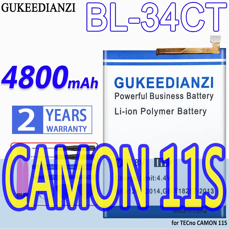 

High Capacity GUKEEDIANZI Battery BL-34CT 4800mAh for TECno CAMON 11S