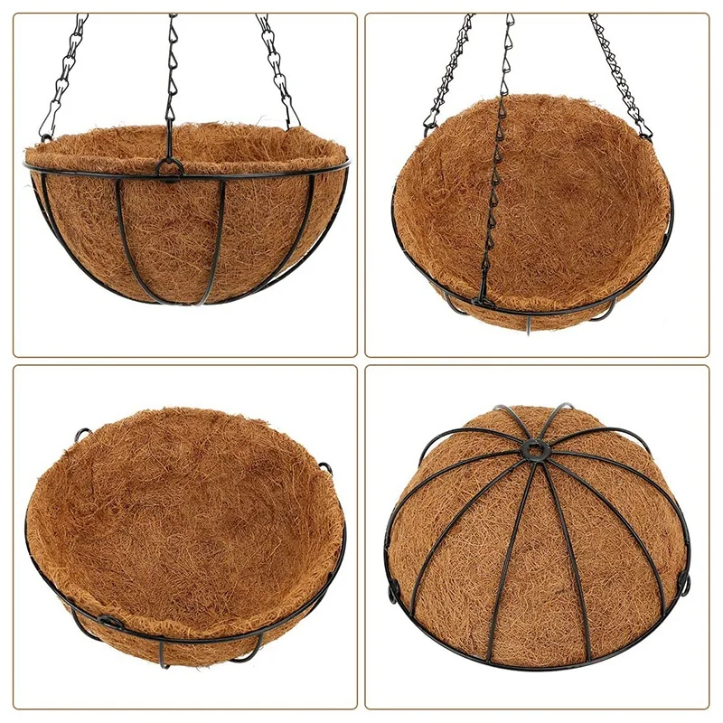 

Hanging Flower Pots Suitable for Outdoor Indoor Plants Metal Flower Pots with Coconut Shell Lined Plant Stand Suitable