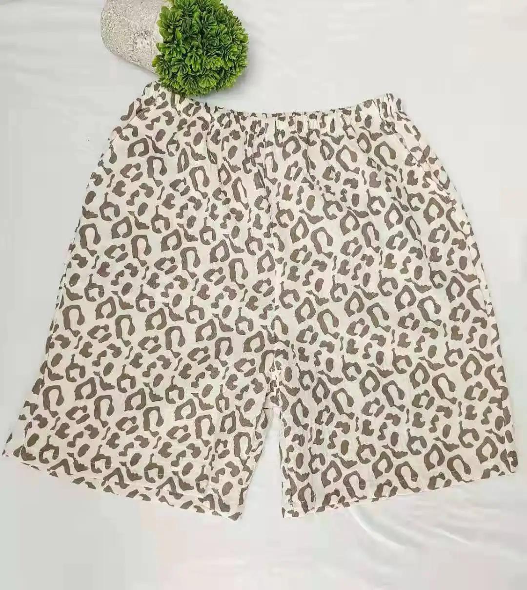 

Summer Couple Leopard Print Shorts Crepe Double Cotton Yarn Loose Casual Plus Size Home Pants