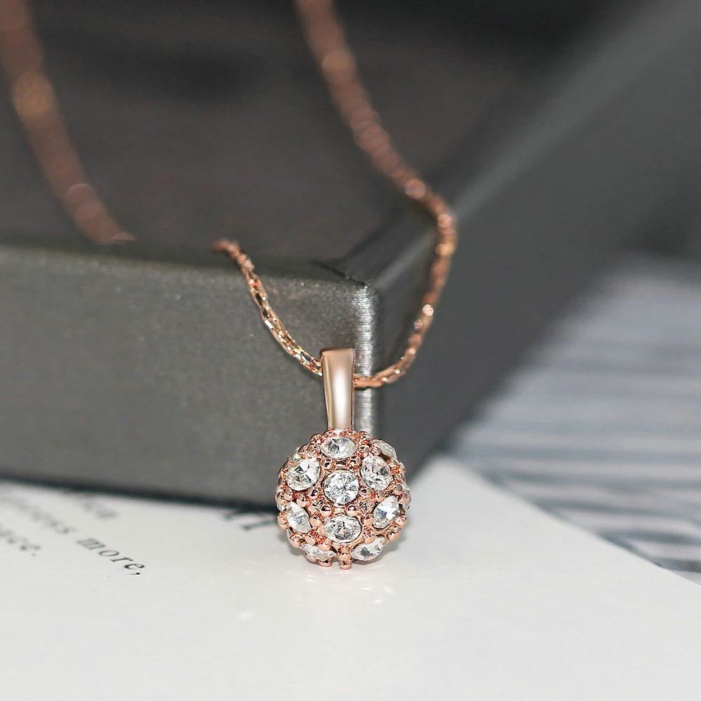 Кулон ожерелье для женщин простой стиль счастливый шар Циркон розовое золото