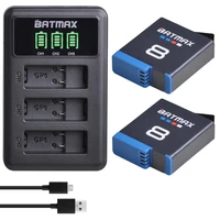 batmax for gopro 8 battery 1680mah led usb 3 slots charger with type c port for gopro hero 8 hero 7 hero 6 5 action camera