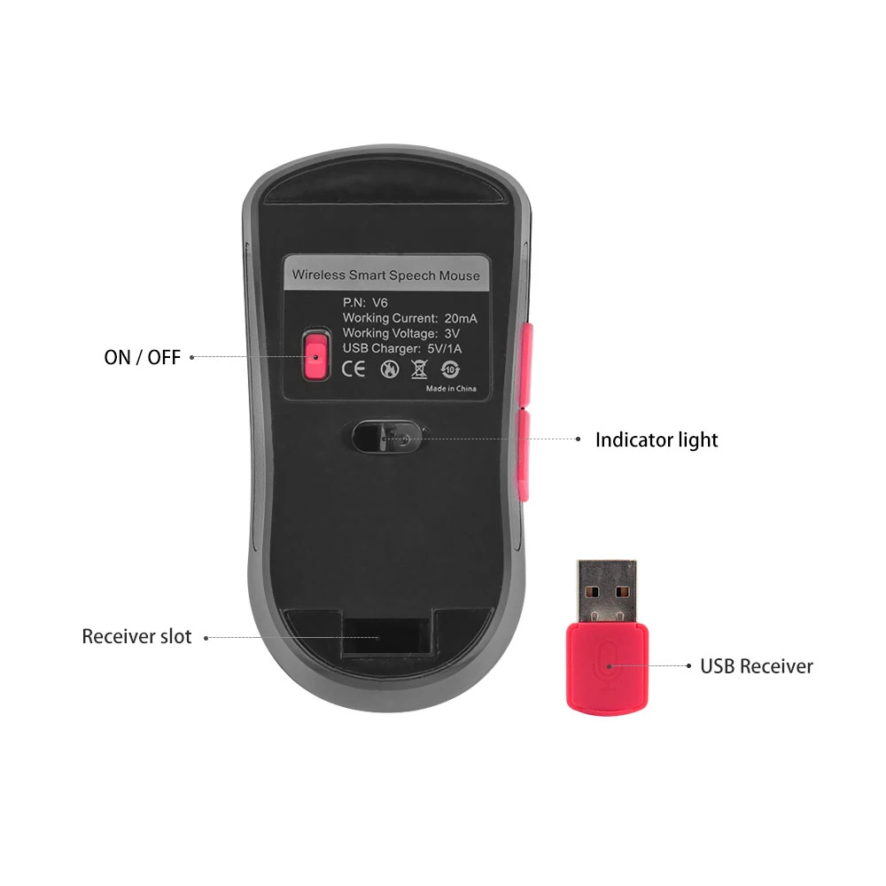 

Wireless Intelligent AI Voice Translation Mouse Rechargeable 2.4G USB Optical 7 Buttons For Desktop Laptop