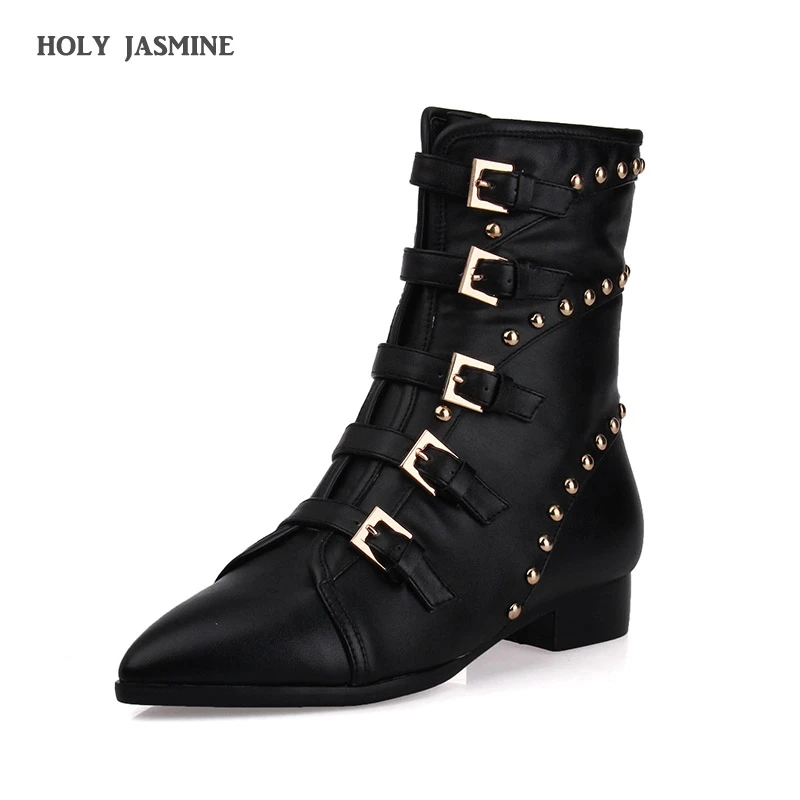 2020 новые женские Ботинки Martin Модные ботильоны с заклепками и пряжкой на ремешке