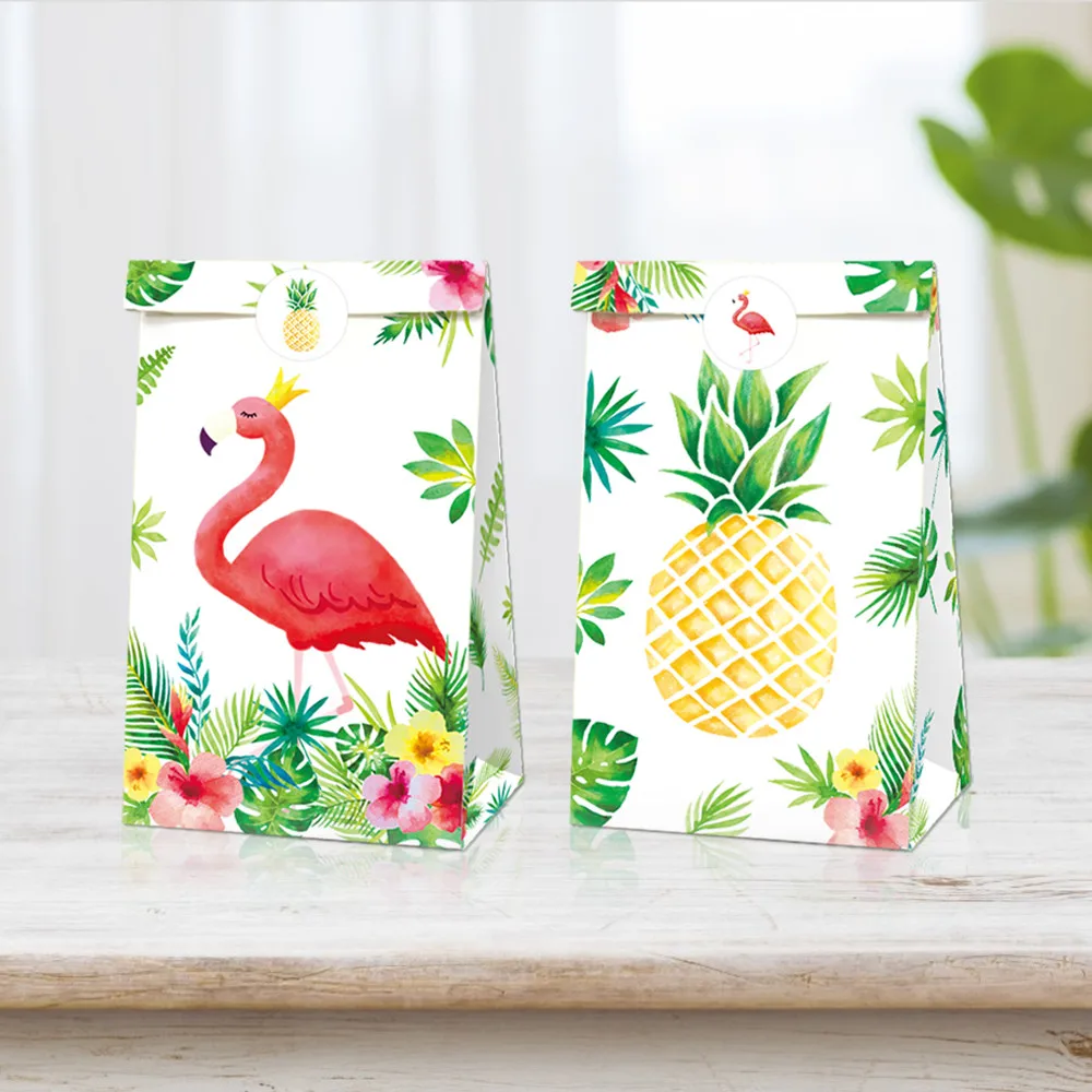

Hawaii Pink Flamingo Gifts Candy Bags Baby Shower Party Decorations Kids Happy Birthday Party Pineapple Paper Gifts Bags Package