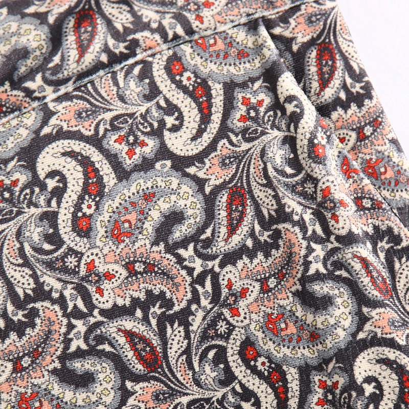 Женский бархатный костюм из 2 предметов офисный пиджак с винтажным принтом и