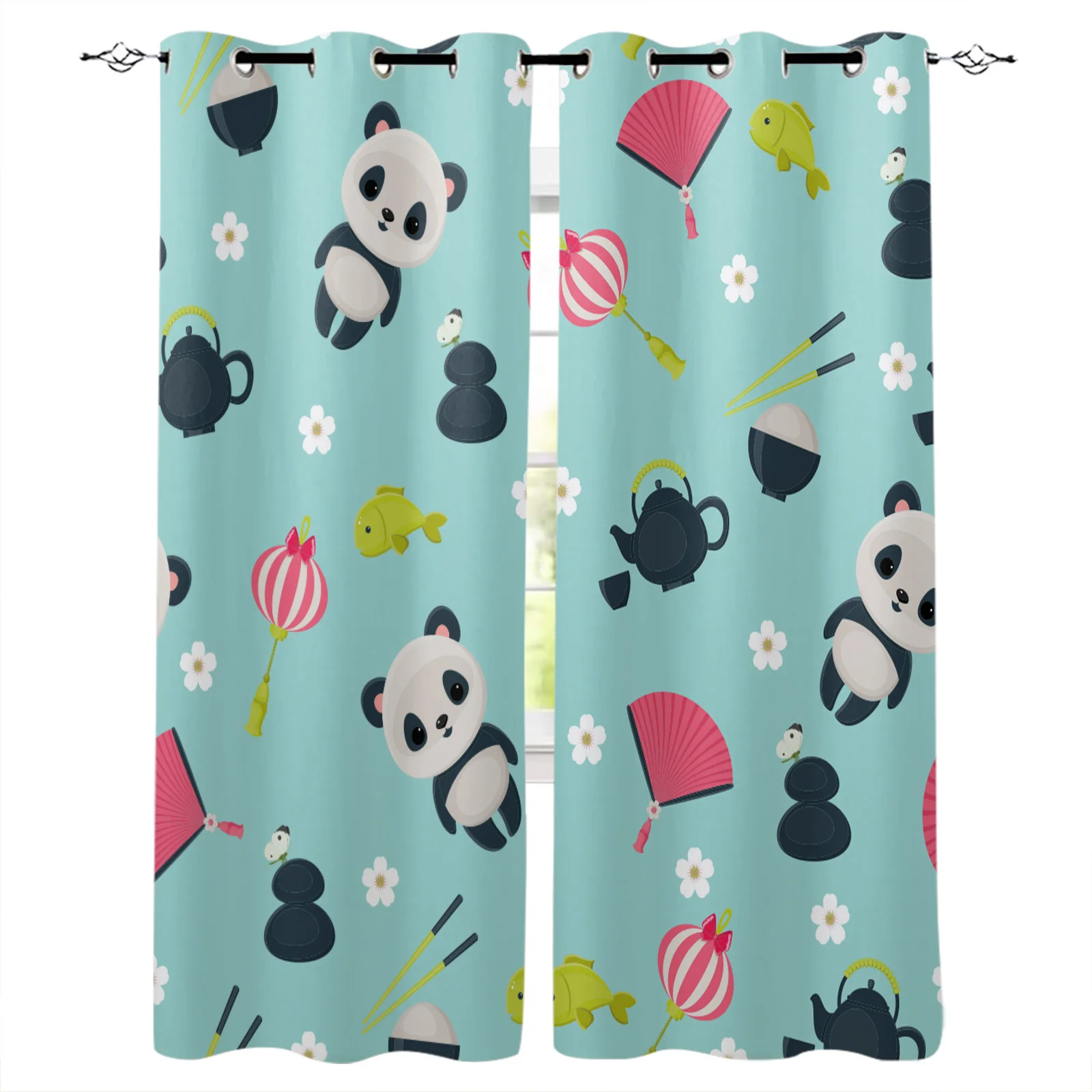 Современные затемняющие шторы с мультяшными пандами цветами рыбками для