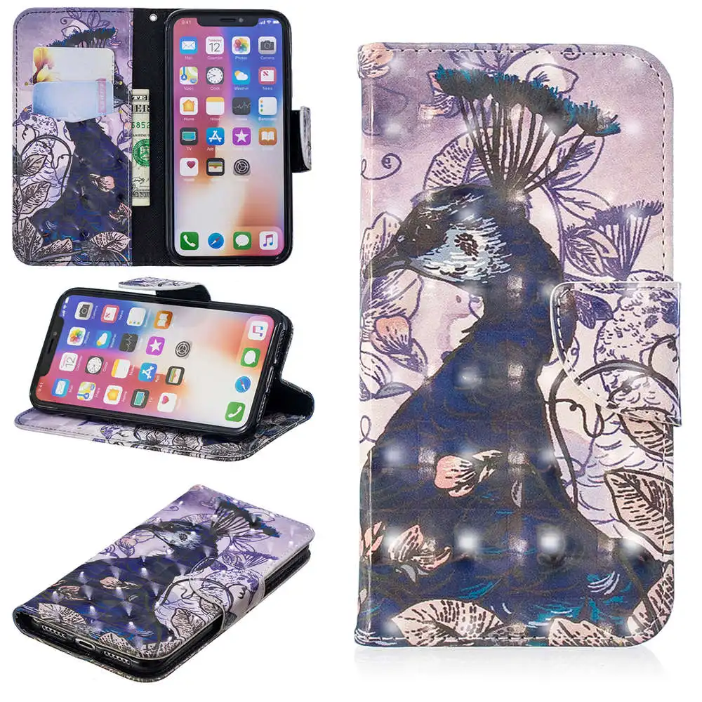 3D чехол-книжка для iphone XS 11 Pro Max, кожаный чехол-книжка для iphone XS Max XR X 7 8 6 6S Plus, чехол для телефона с отделением для карт - Цвет: 6
