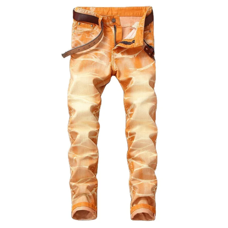 

2020 Men's New Yellow Jeans Youth Straight Faded Retro Casual Jeans