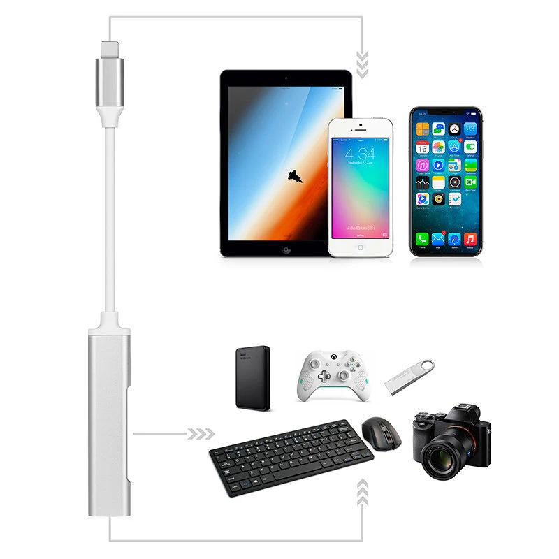 Концентратор USB 3 0 разветвитель с портами OTG адаптер для IPhone 8 Pin Lightning Samsung Xiaomi Huawei