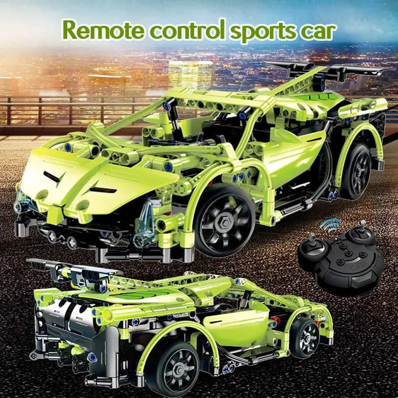 

Cada 419PCS RC Green Sports Racing Cars DIY Model Building Blocks For City high-tech Remote Control Vehicle Toys for Kid