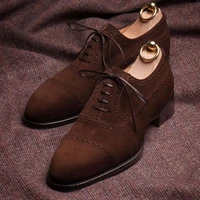 classic men spring and autumn fashion pointed low heel lace up brown suede leisure business high quality oxford shoes aq361