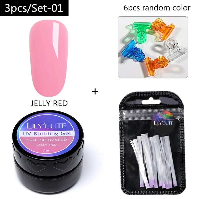 3pcs-LC01 LILYCUTE 20ml Poly Extension Gel Kit Quick Building Gel White Clear LED Acrylic Builder Nail Tips Nail Art Gel Brush Tool Set - Цвет: 3pcs-LC01
