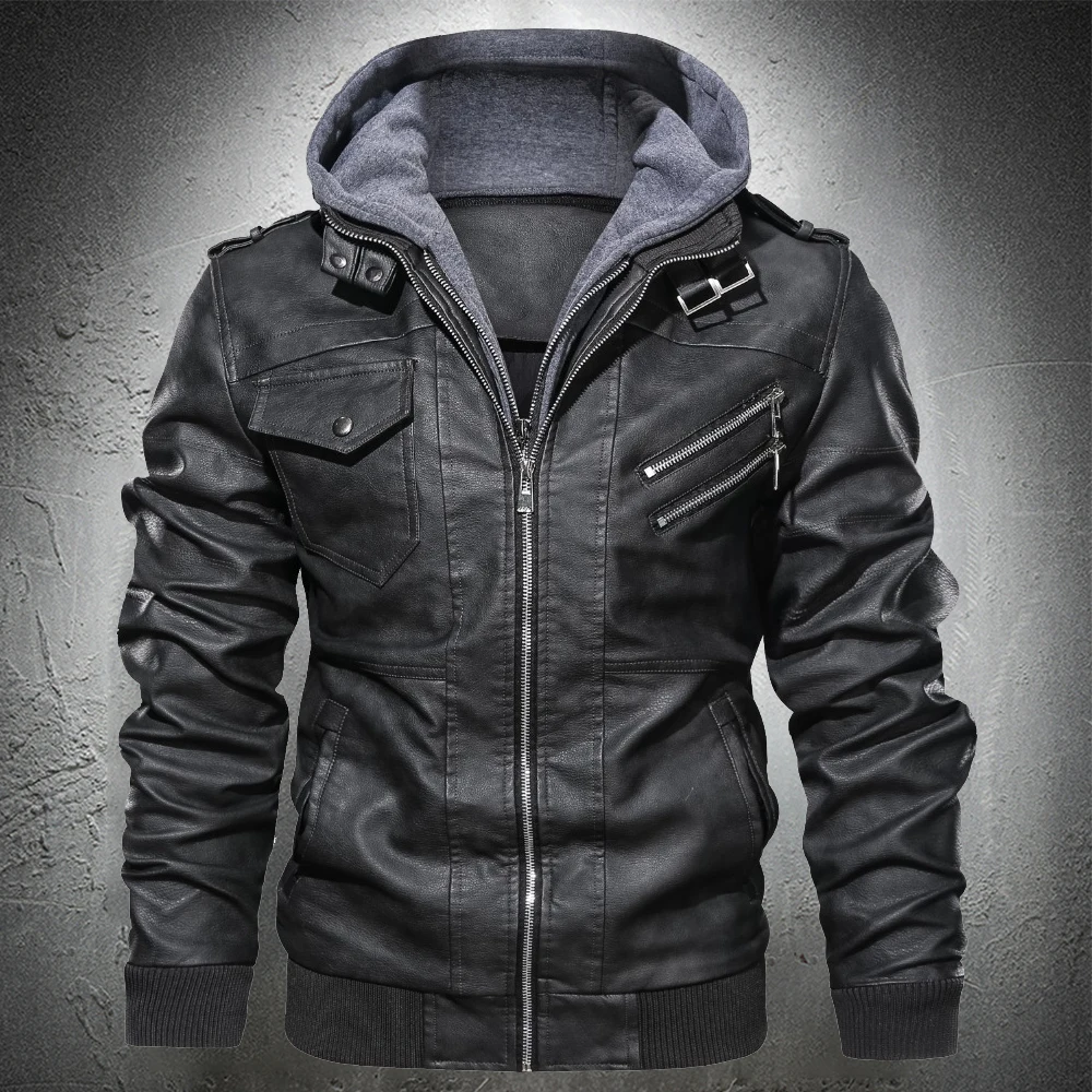 

Men Autumn Leather Jacket Hooded Motorcycle Jacket Pu Faux Leather Fashion Punk Style Jacket Male Casual Fall Leather Coat New