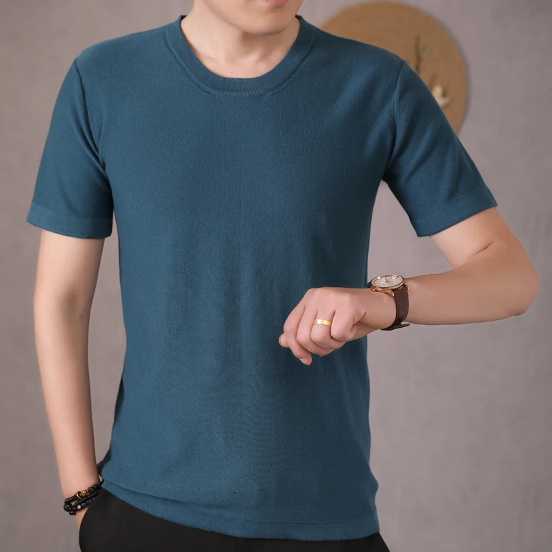 

T-shirt male 2021 summer new pure cotton top casual round neck pullover solid color sweater short-sleeved men tees plus size hot