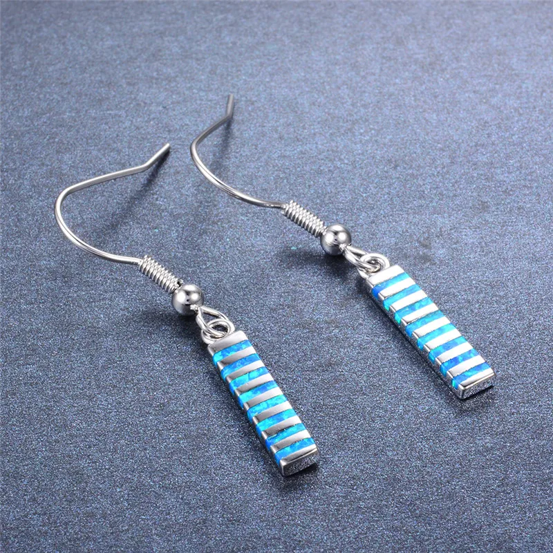 Женские длинные висячие серьги с синим и белым огненным опалом | Украшения