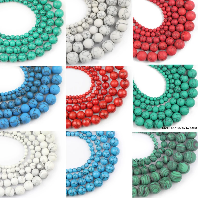 Бусины шармы из натурального голубого и белого искусственного малахита 4/6/8/10/12