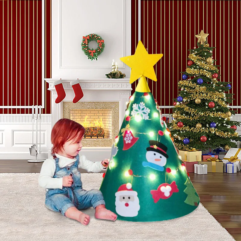 3D DIY Войлок Рождественская елка Набор со светом рождественские Висячие украшения