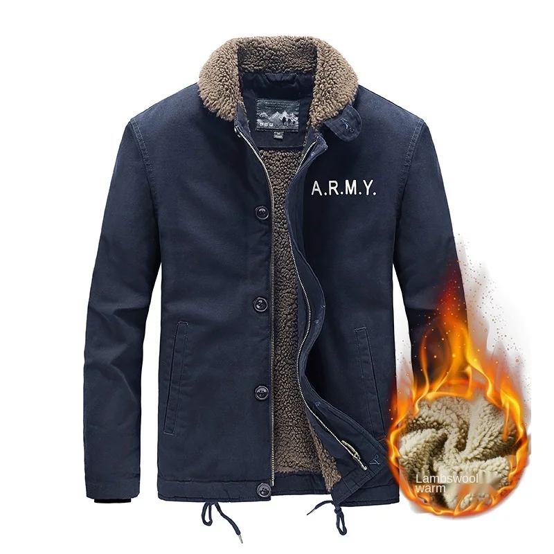 2021 Autumn And Winter Cotton Factory New Men's Plus Velvet Thickened Woolen Collar Plush Tooling Pilot Warm Jacket M-4XL